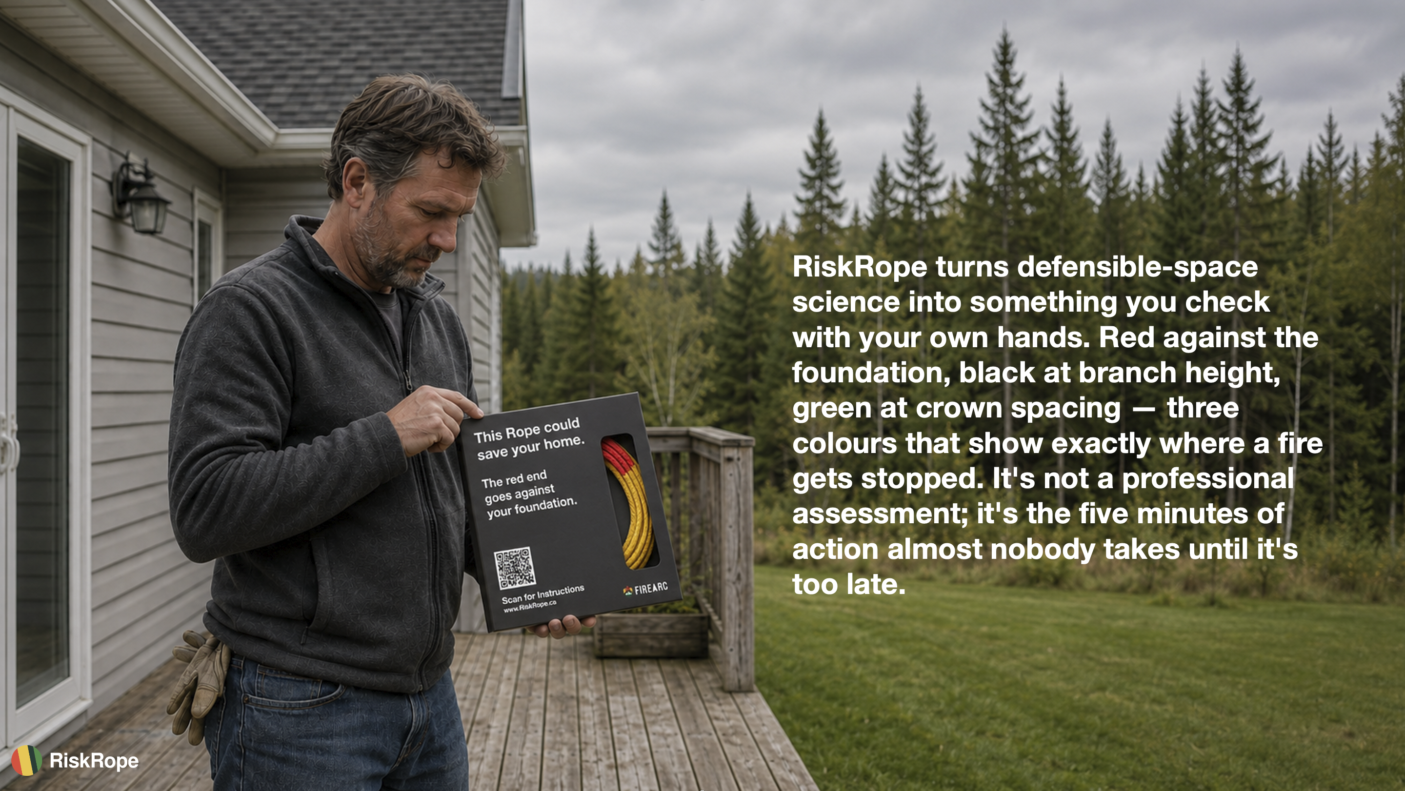 Homeowner reading RiskRope instructions on his deck